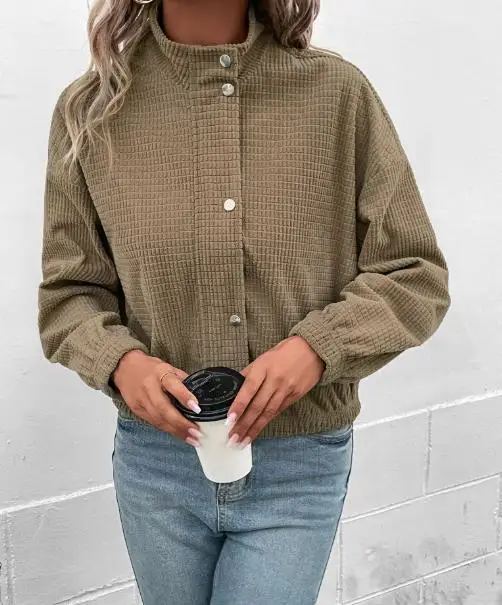 معطف المرأة 2025 الخريف الشتاء جديد الوقوف طوق سترة الإناث الملابس اليومية موضة جديدة سروال قصير سترة قصيرة للنساء #3