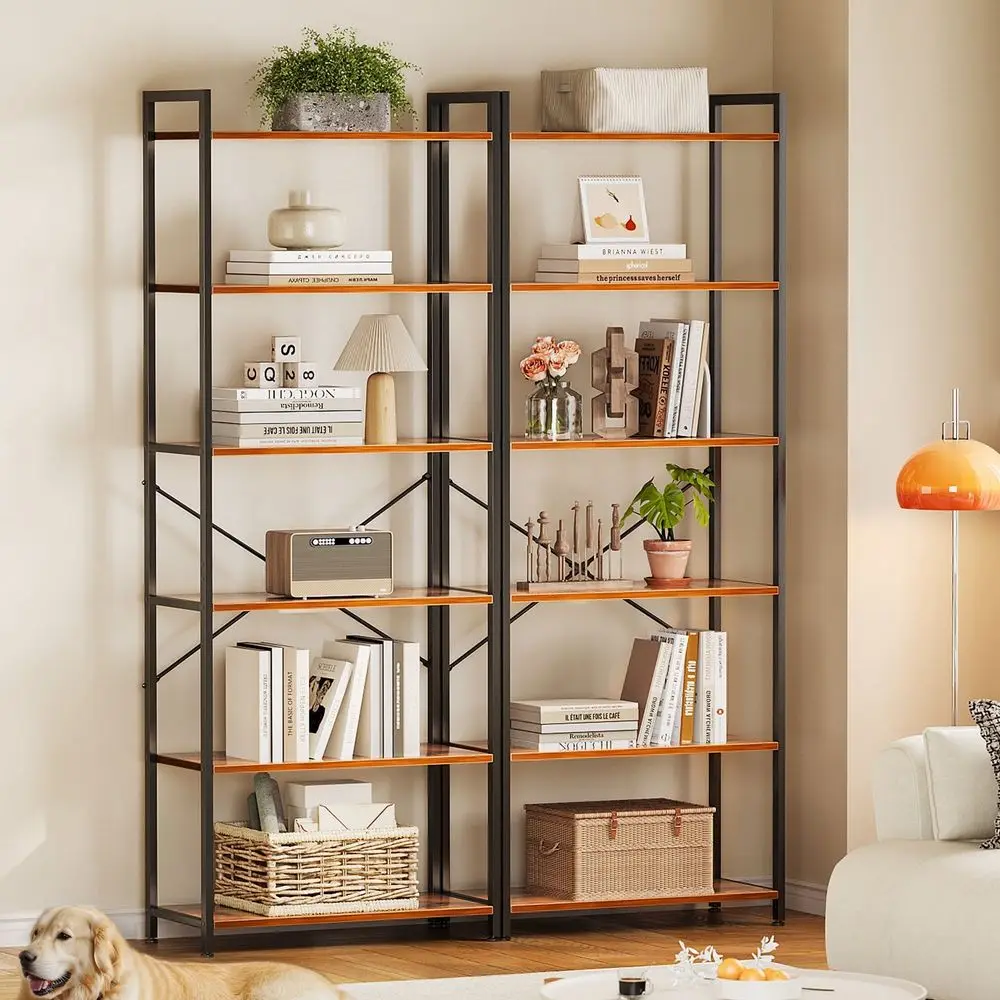 

Book Shel Set o 2, 6 Tier Bookcase, Storage Shel, Industrial Bookcase or CDs, Photos, Books, ern Bookshel or Home Oice, Living R