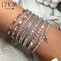 17KM Fashion Luxury Cubic Zirconia Tennis Bracelets for Women Men Silver Color Iced Out Crystal Chain Bracelets 2023 New Trendy