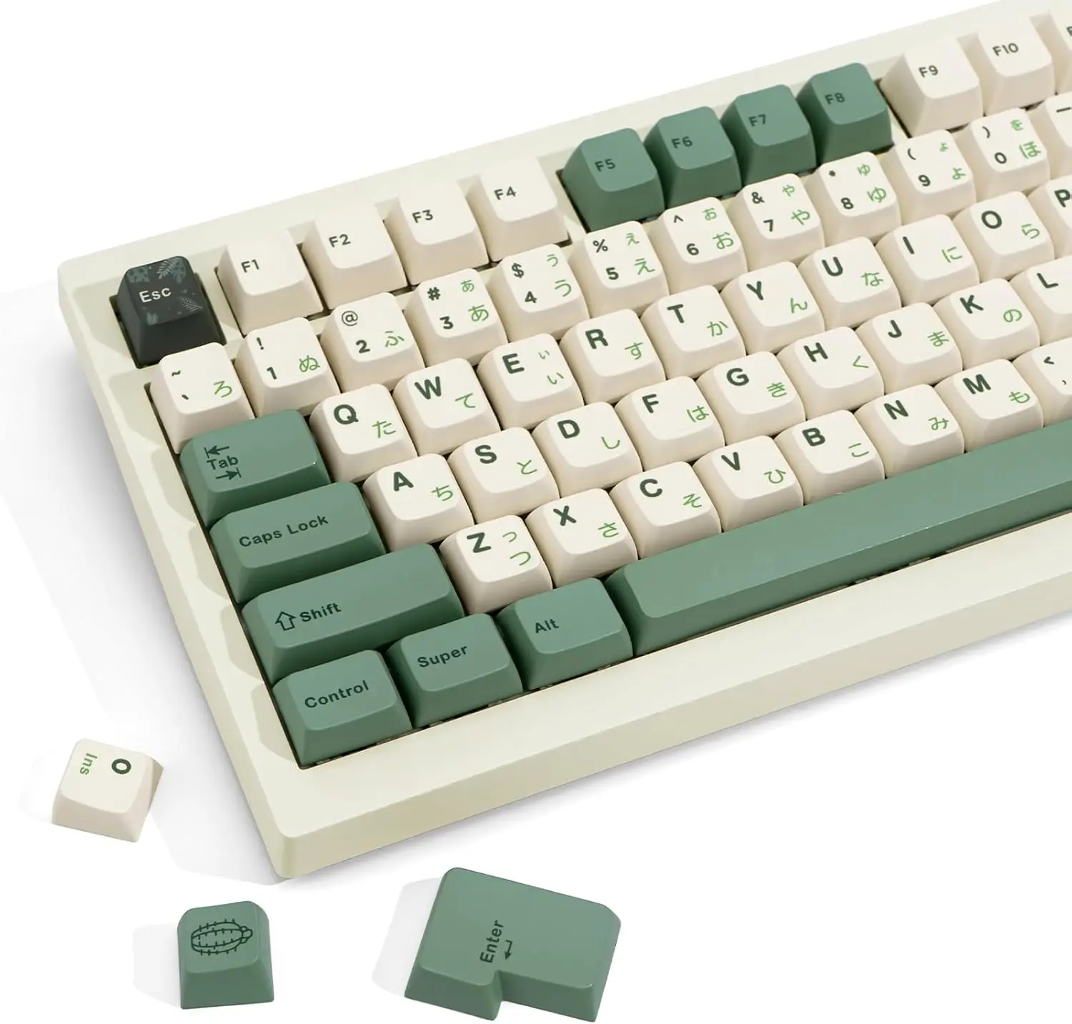 

130 Keys MDA Profile Keycaps Set Green Japanese PBT Keycaps Layout for Cherry MX Mechanical Keyboard (Botanical Theme)