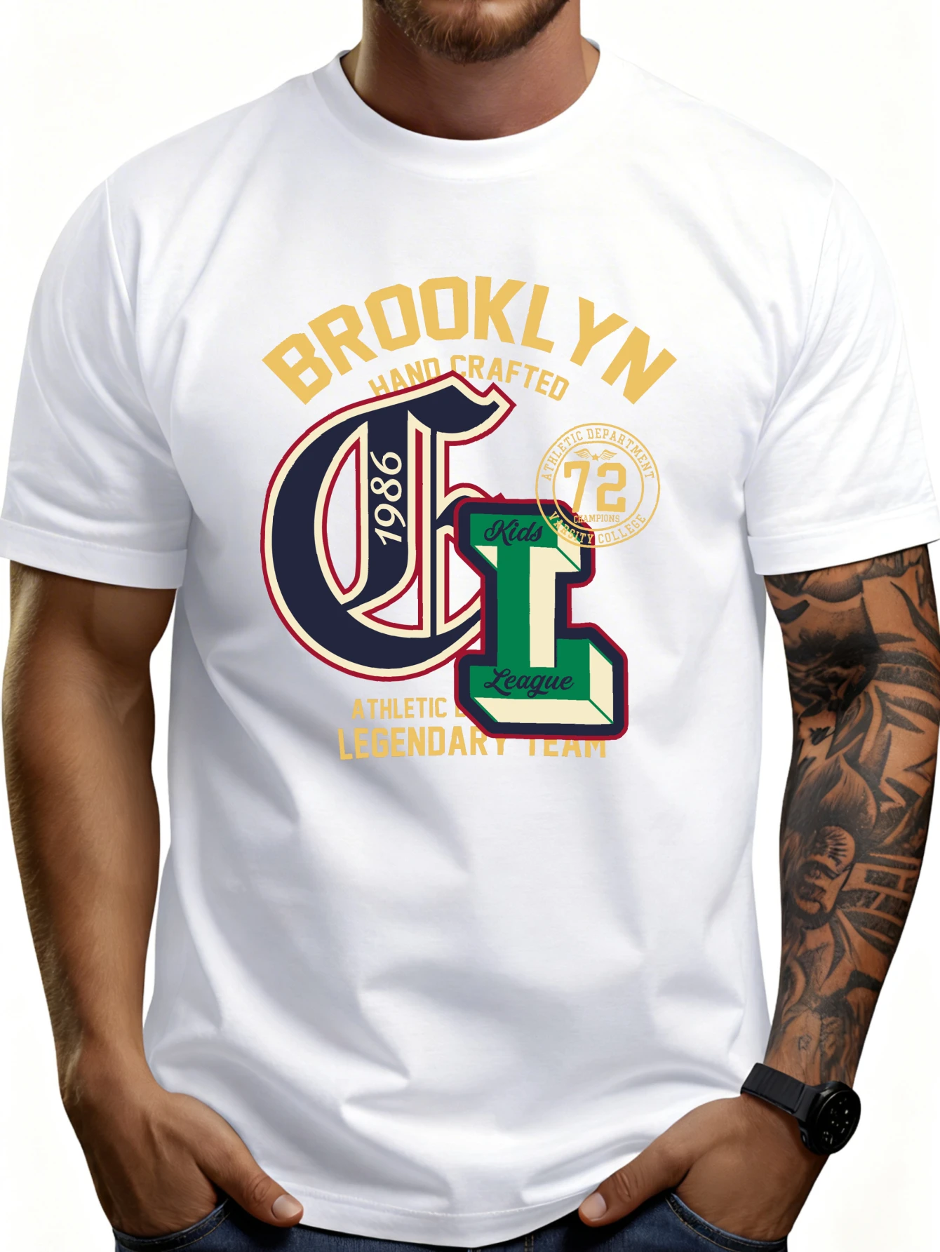 Casual Street Style Men's T-Shirt Brooklyn Sports League 1986 Handmade Legendary Team Graphic Design Spring/Summer Wear Gift for Sports Fans and Urban Fashion Enthusiasts