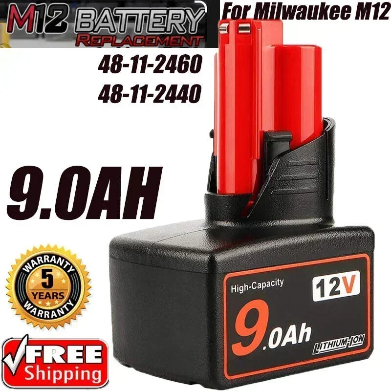 

9.0AH For Milwaukee M12 48-11-2460 LITHIUM XC 9.0 Extended Battery 48-11-2412 48-11-2402/48-11-2410/48-11-2411/48-11-2420