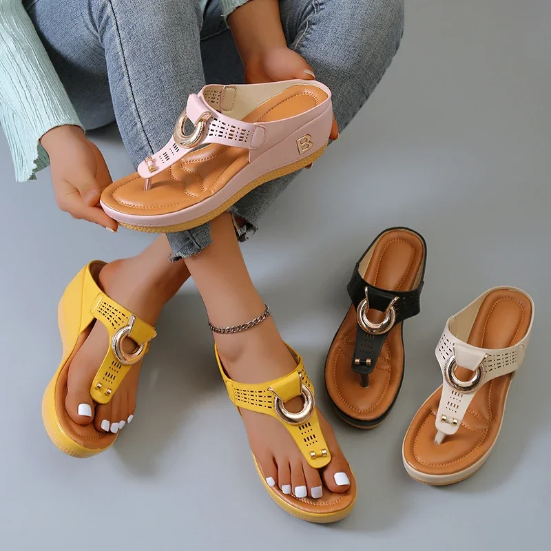 2023 Summer Women\'s Sandals Rome Wedges Slippers Causal Platform Beach Shoes Plus Size 42 Flip Flops Comfortable Ladies Slides