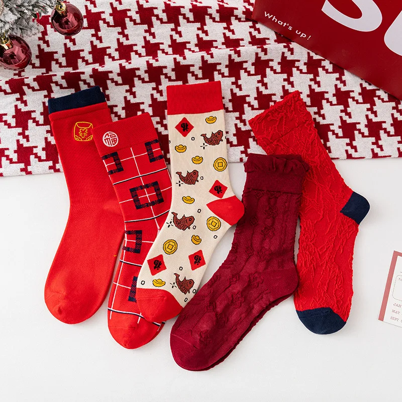 

10 Pairs Fashion Women Socks New Trendy Autumn Winter Casual Red Crew Sock Breathable Soft Girls Novelty Cotton Sox