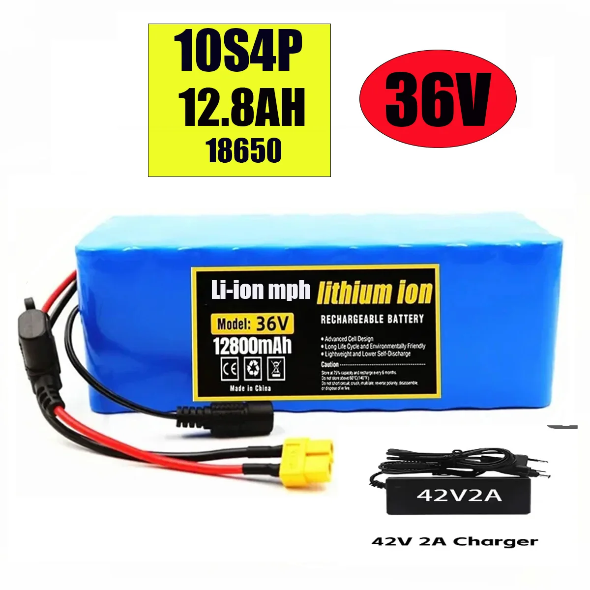 

36V 12.8Ah Battery 18650 10S4P 500W High Power Batteries 42V 14000mAh with BMS Protection+Charger For bremer R3/R6 ，E3 Pro F3