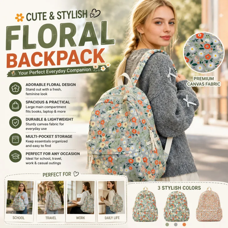 

Vintage Corduroy Floral Print Backpacks Large Capacity Lightweight Water Resistant School Travel Bag College Students Backpacks