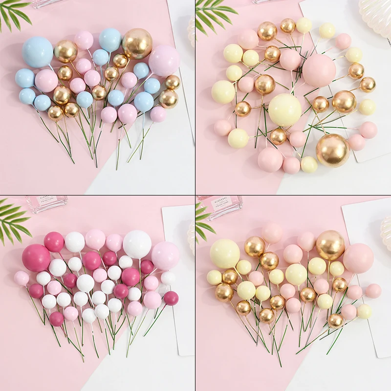 

32 Parts/Set Ball CakeTopper Decor DIY Pink White Pink Spherical Cupcake Insert for Birthday Party Wedding Decoration