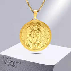 Vnox Gold Color Virgin Mary Pendant Necklaces for Men Women,Stainless Steel Metal Mother Mary Collar Religious Gifts Jewelry