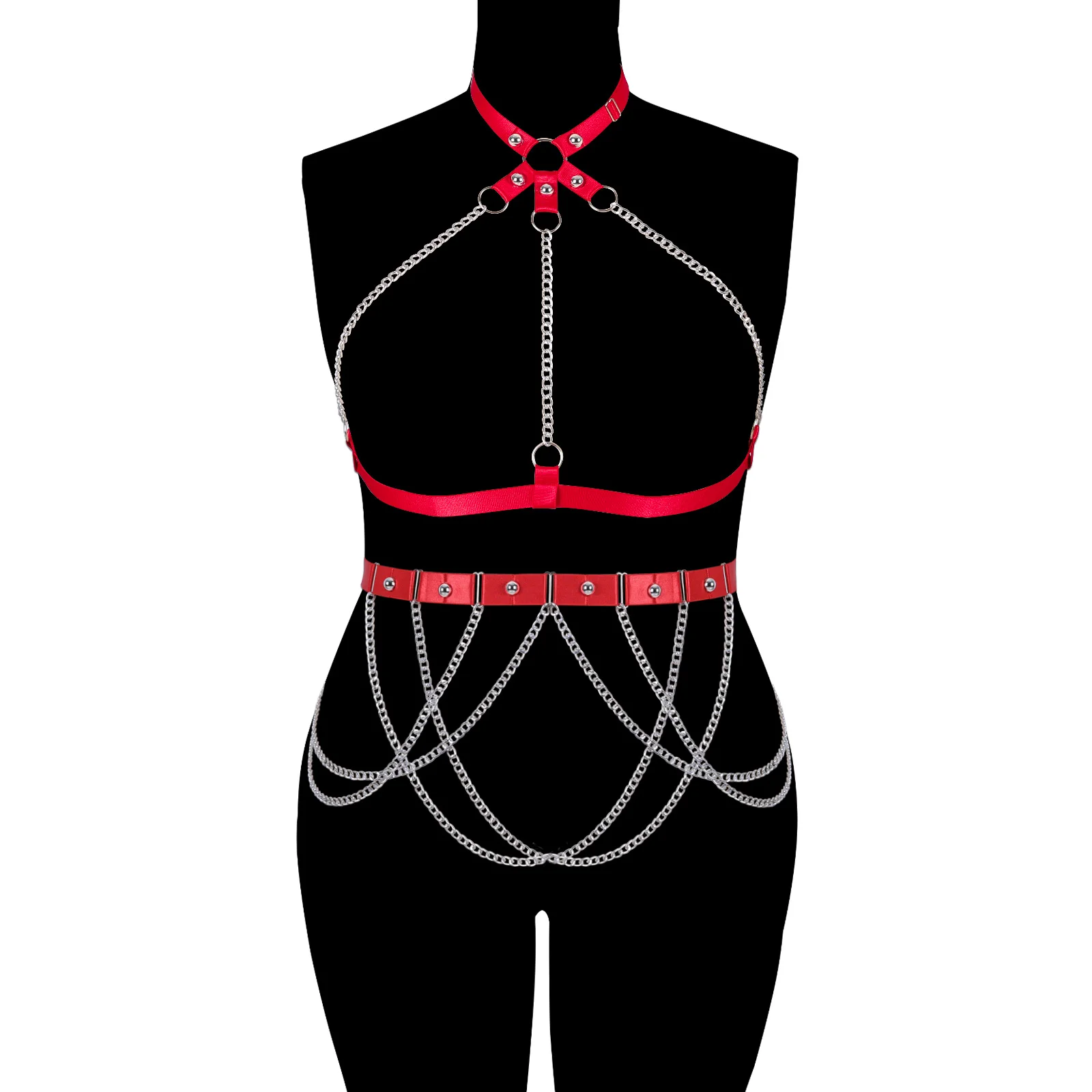 Women Plus Size Goth Bdsm Garter Belt Elastic Sexy Lingerie Adjust Harness Set Body Harness Bra Strappy Bondage Stockings