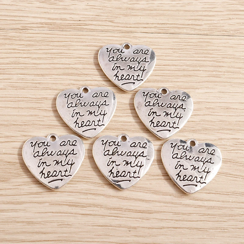 Tusember 10 قطعة قلوب معدنية سحر أنت دائما في قلبي قلادة القلائد اليدوية القرط المفاتيح الحرفية DIY العرض #5
