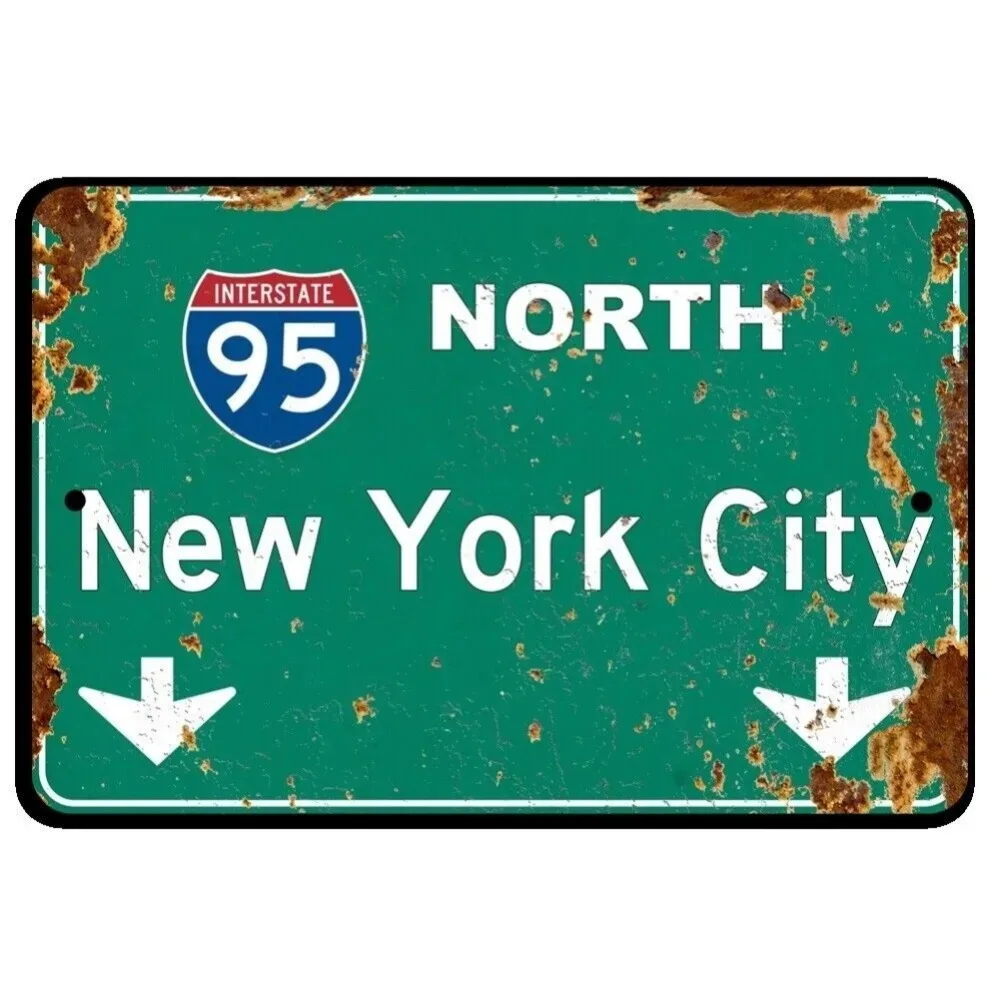 Highway Nostalgia Hub I-95 North Green Metal Sign - Vintage NYC Decor, Ideal for Man Caves & Office Walls