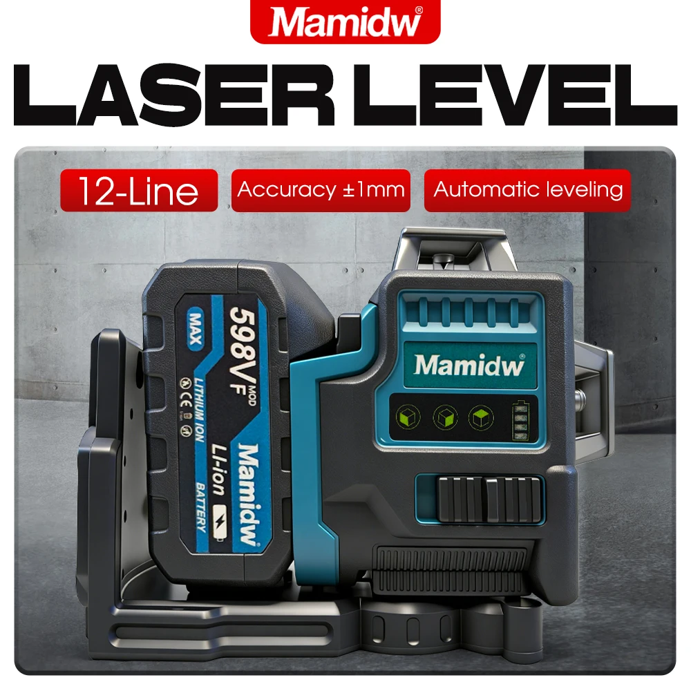 

Низкопрофильный 3D-уровнемер Mamidw с 12 линиями, управление с пульта, сверхъяркий источник света (только инструмент), для аккумулятора Makita 18В