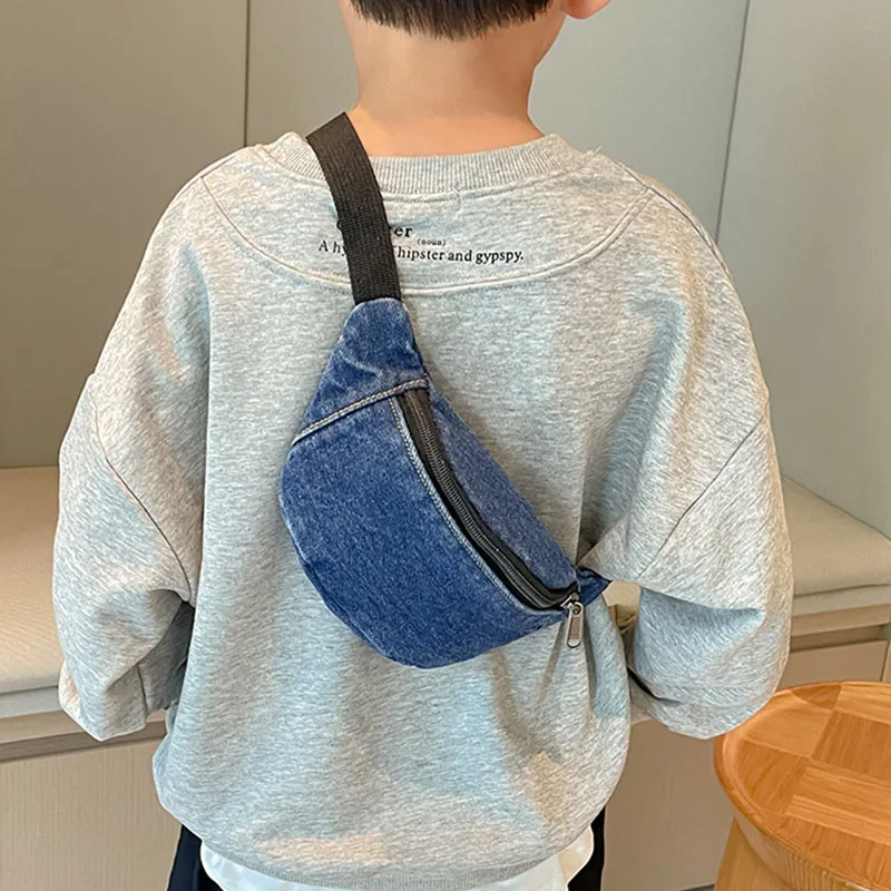 Child Waist Bag 2024 High quality Cowboy Cloth Girls Chest Bag Coin Purse Boy Cute Fanny Pack Child Gifts Shoulder Crossbody Bag