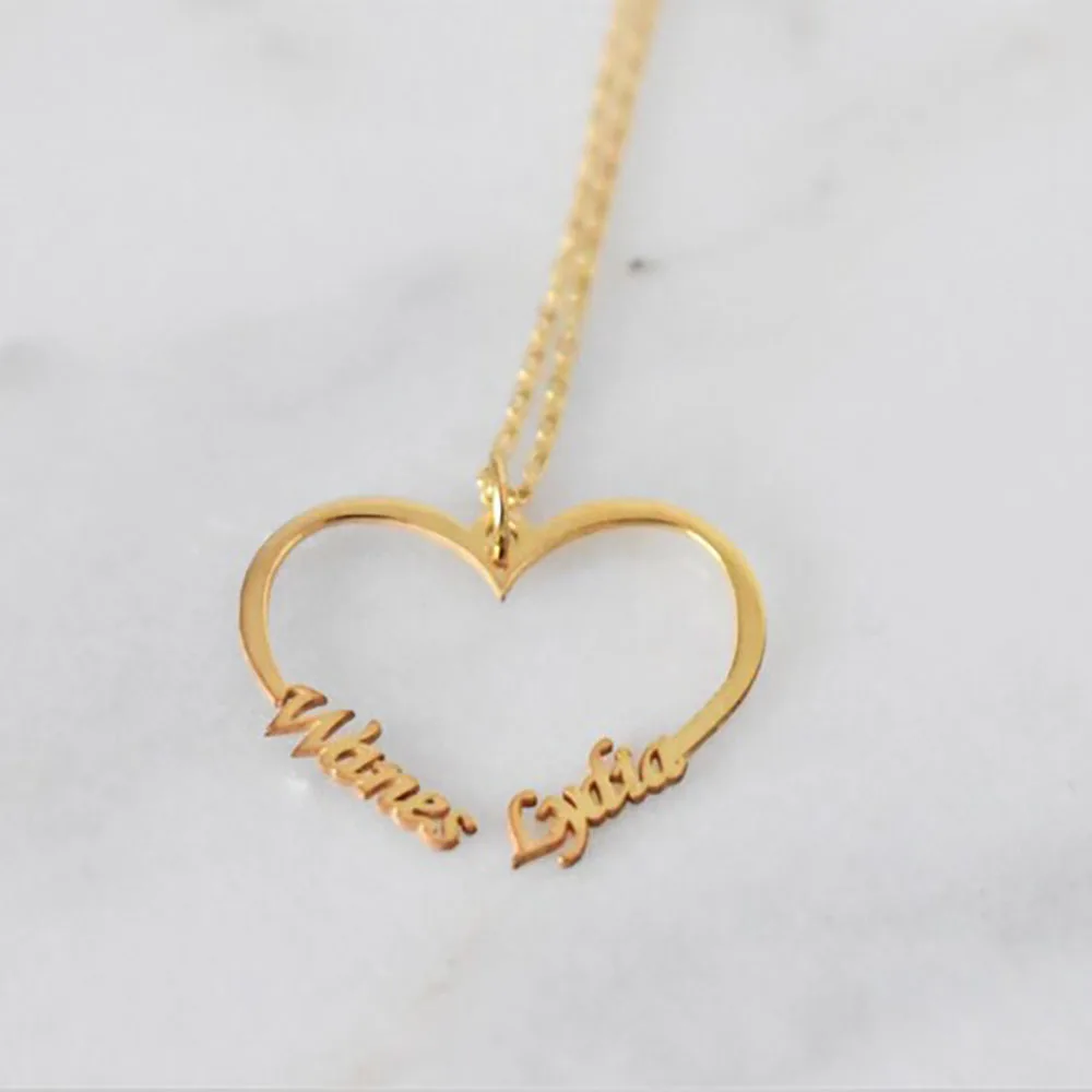 مخصص اثنين اسم القلب قلادة شخصية داينتي المزدوج اسم زوجين مجوهرات الفولاذ المقاوم للصدأ قلادة هدية عيد ميلاد للفتيات