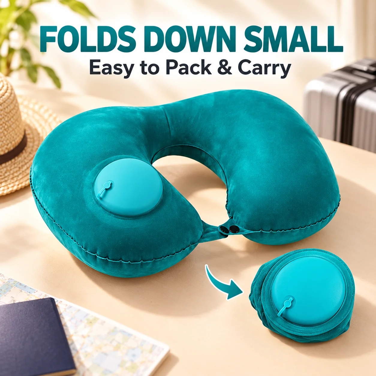 Inflatable Travel Neck Pillow U-Shaped Portable Foldable Cushion with Built-in Press Pump for Flights Office Rest Business Trips gallery 3
