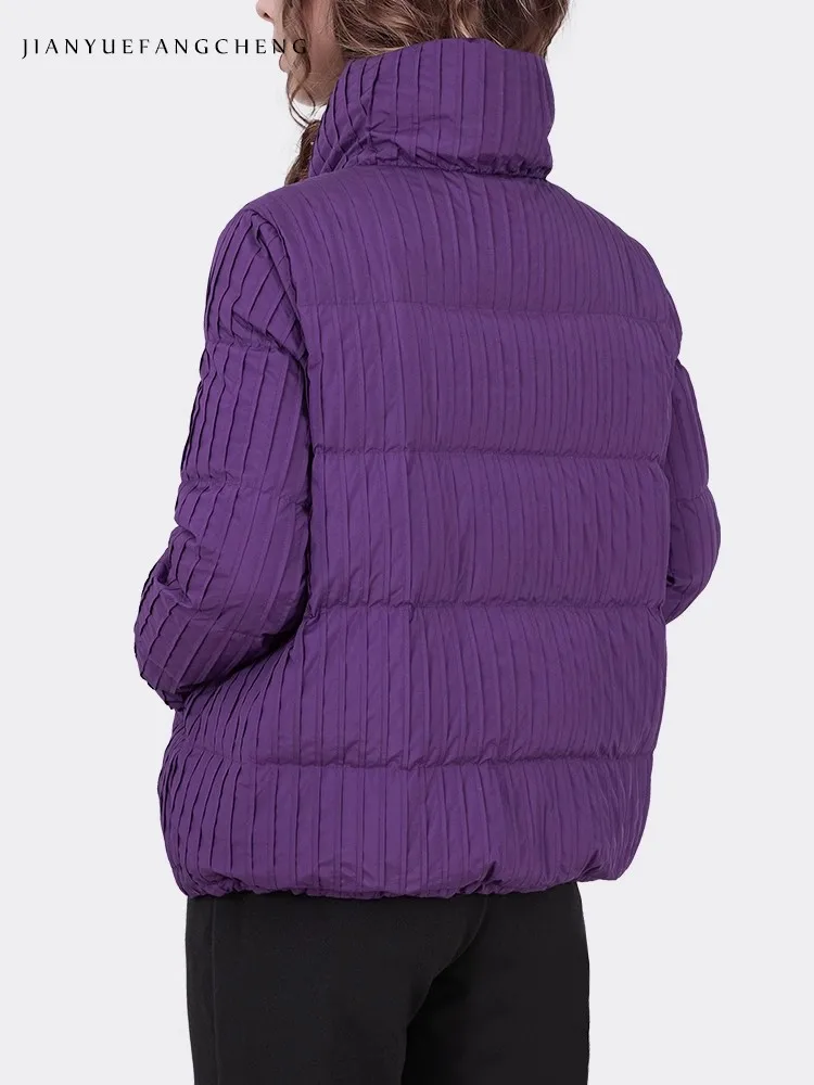 2024 Winter Fashion Women' Purple Striped Down Jacket Loose-fitting Warm Thickened White Duck Down Padded Puffer Coat Parkas