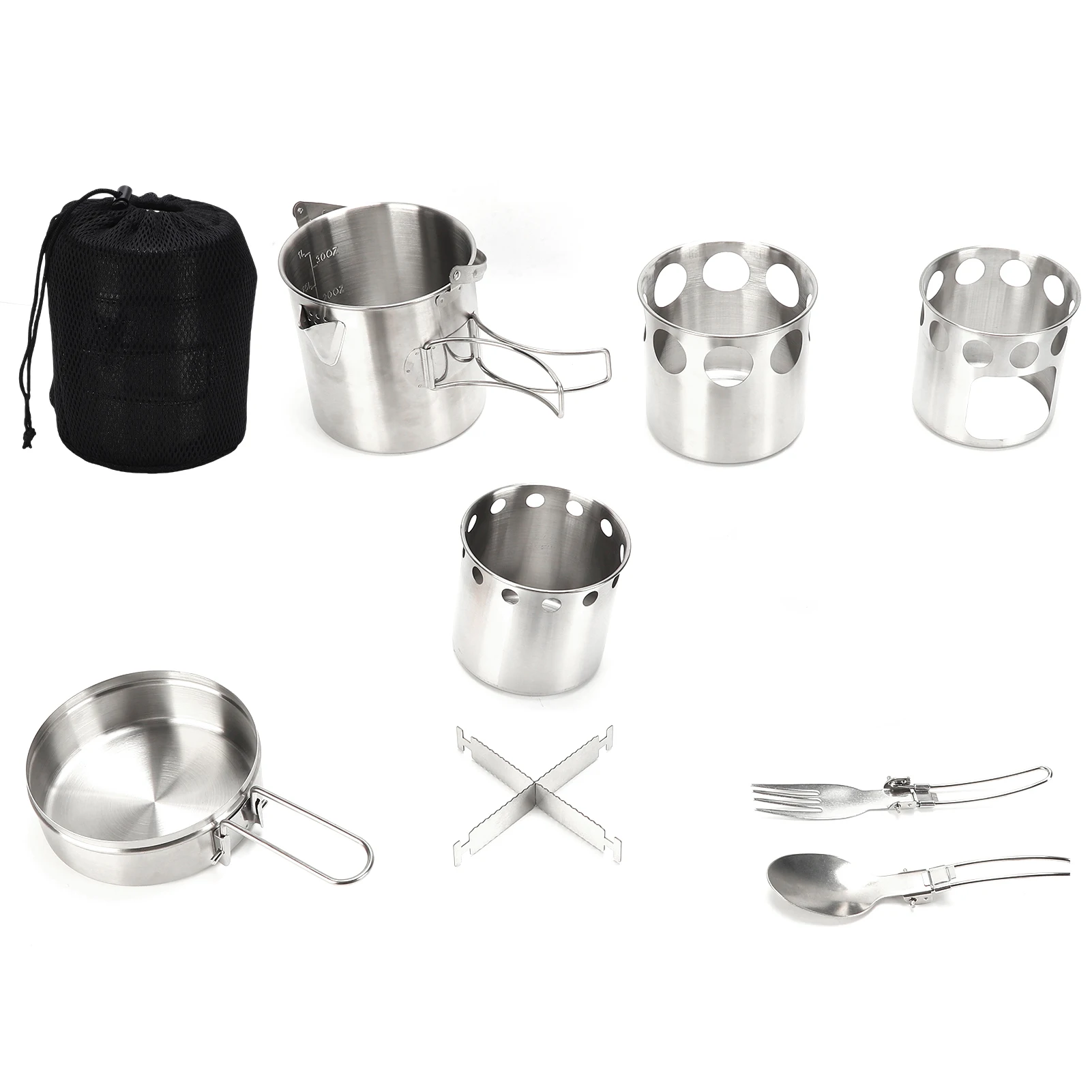 

Camp Cookware Set 1L Pot Pan With Folding Wood Stove Utensils for Outdoor Cooking for Boiling Soup Frying Camping Cookware Sets