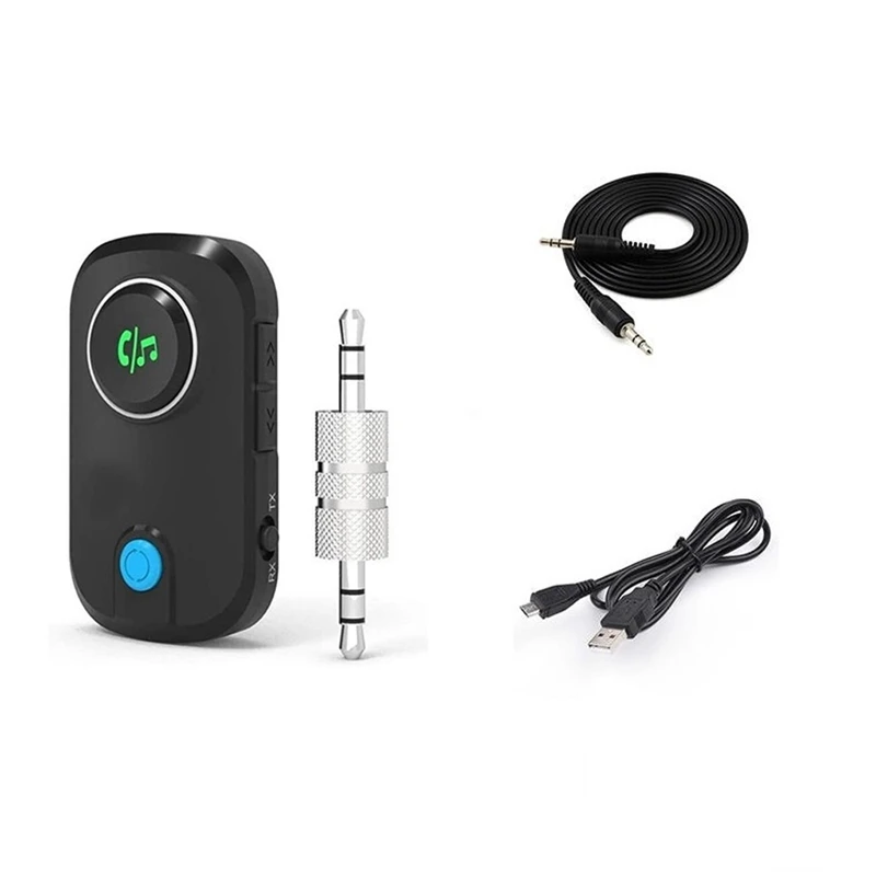 Bluetooth 5.0 Audio Transmitter Receiver, 3 In 1 Microphone APTX Low Latency Wireless Music Adapter With 3.5Mm Aux Port