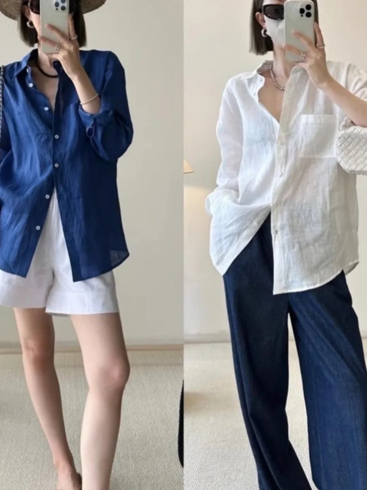 Linen irt Protezione solare da donna Cardigan aperto Pendolarismo Cotone Lino Sciolto irt Colore blu