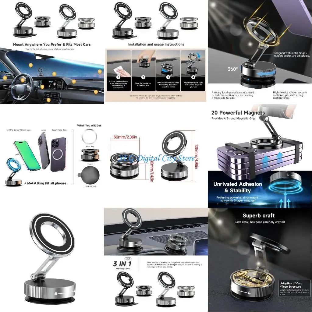 

U75B Electric Vacuum Suction Phone Bracket with Strong Suction Cup for Navigation Driver Passenger Easy Installation