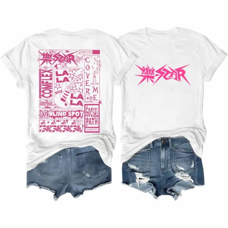 Stray Kids T-Shirt Rock Star Merch Shirt Kpop Short Sleeve Tshirt Stray Kids Rock Elements Pattern Streetwear image 4