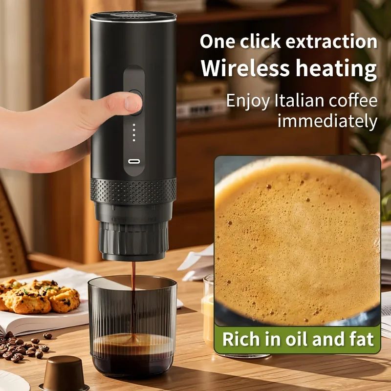 TINSOL New 3 in 1 Wireless Portable Espresso Machine Capsule Coffee Powder Travel Coffee Maker Smart Extraction Wireless Heating