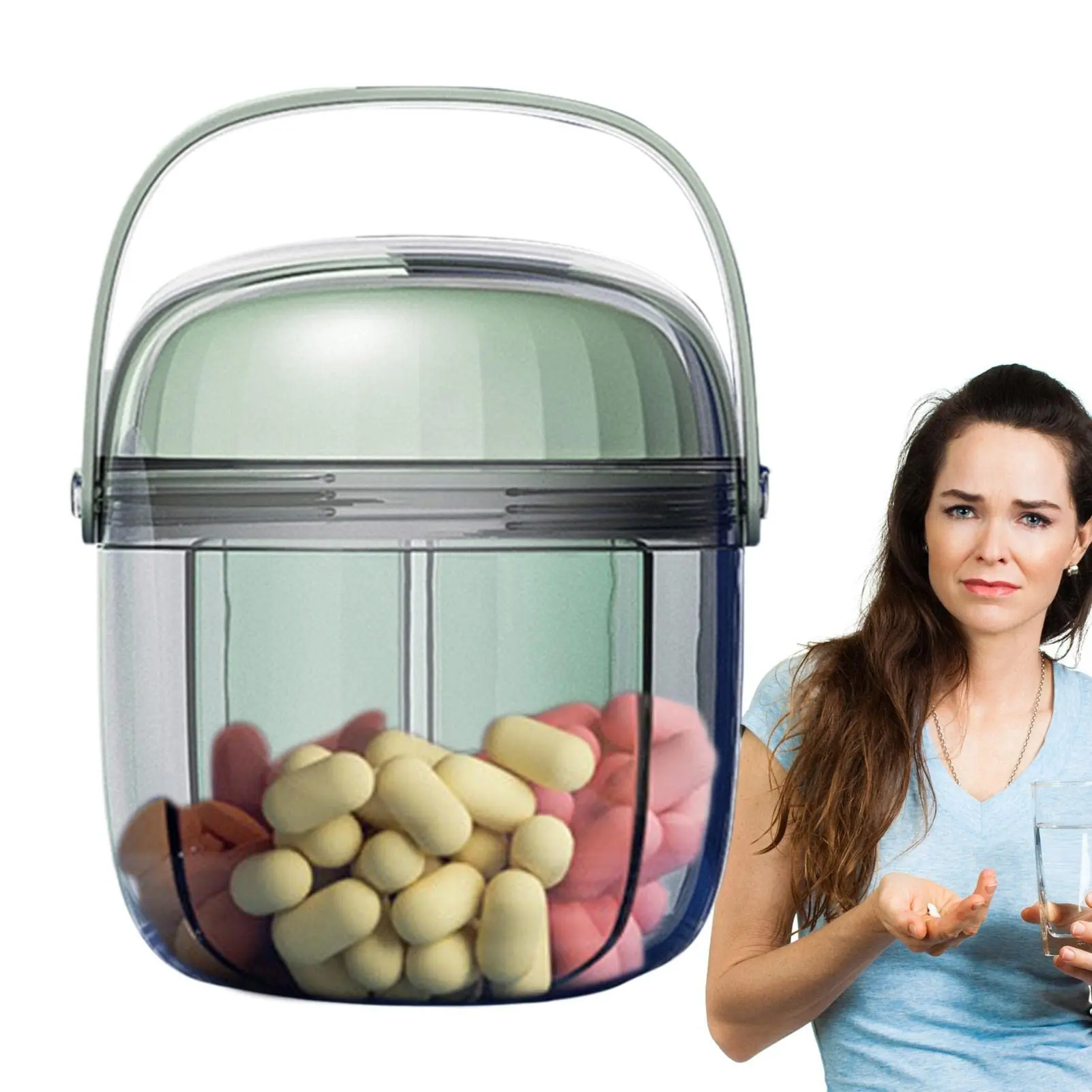 

Waterproof Pocket Travel Pill Organizer - Portable Weekly Pill Organizer With Wallet Handle Vitamin Fish Oil Tray Container