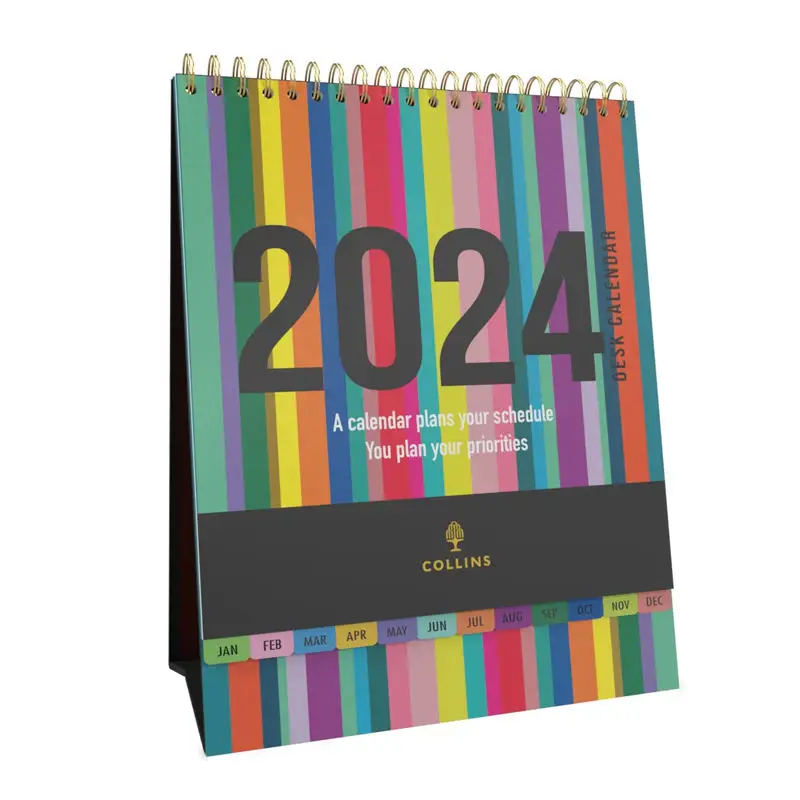 Custom Standing Flip Desktop Calendar 2024 Pink Color Printing Calendar 2023-2024 Table Calendar