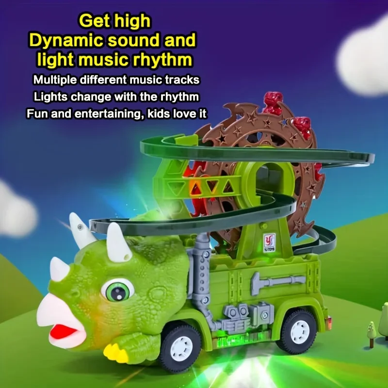 لعبة مسار الشريحة على شكل ديناصور تريسيراتوبس دينو لتجنب العوائق، نظام مسار الشريحة، هدية عيد الميلاد/الهالوين للأطفال #5