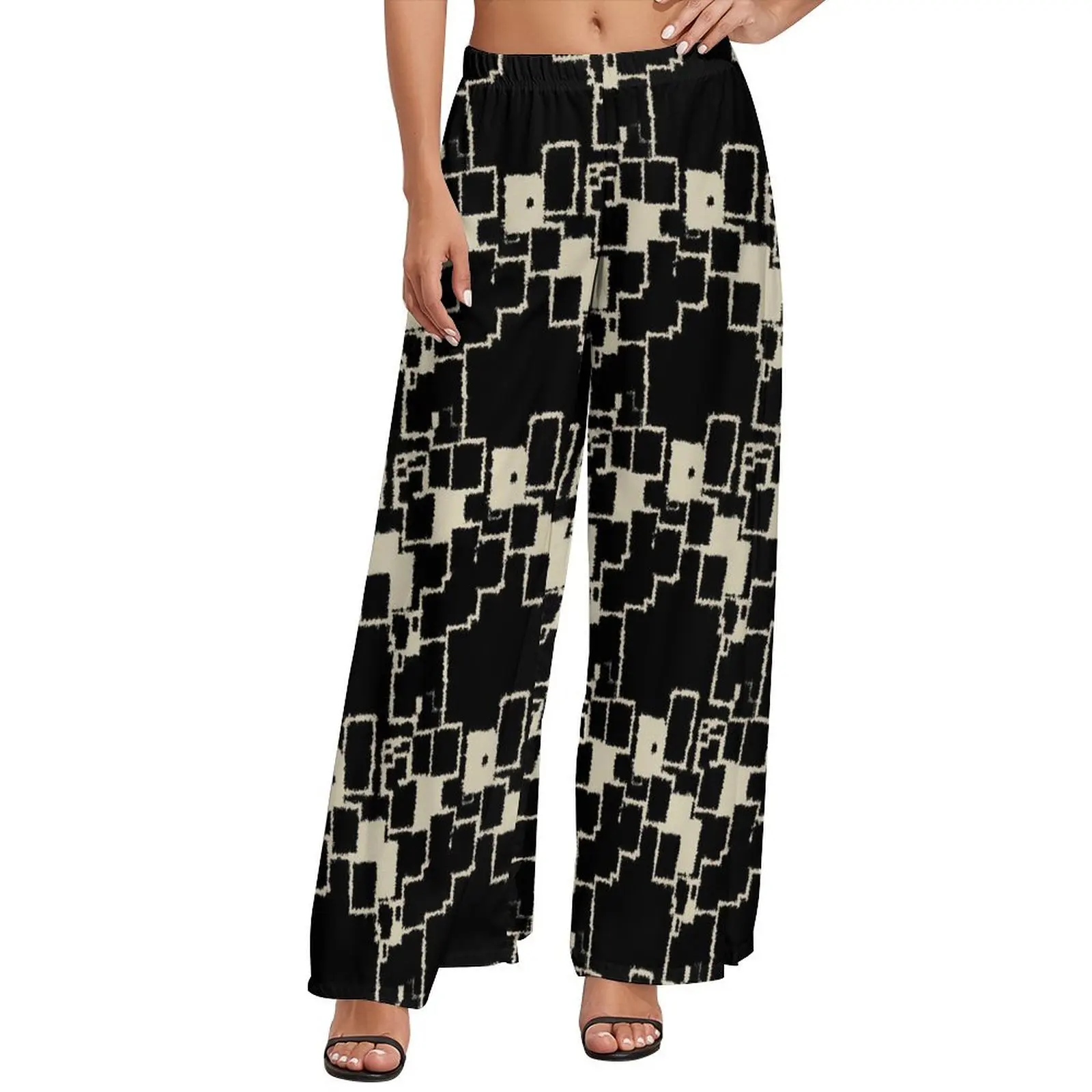 Vintage Geometric Pants Patchwork Print Office Wide Pants Woman Big Size Streetwear Custom Straight Trousers