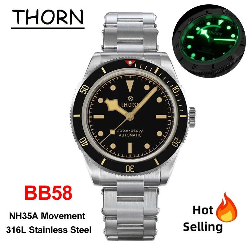 Thorn SHY028 BB58 Luxury Men Watch NH35A Automatic Movement Mechanical Watch 316L Stainless Steel Sapphire Luminous Watches