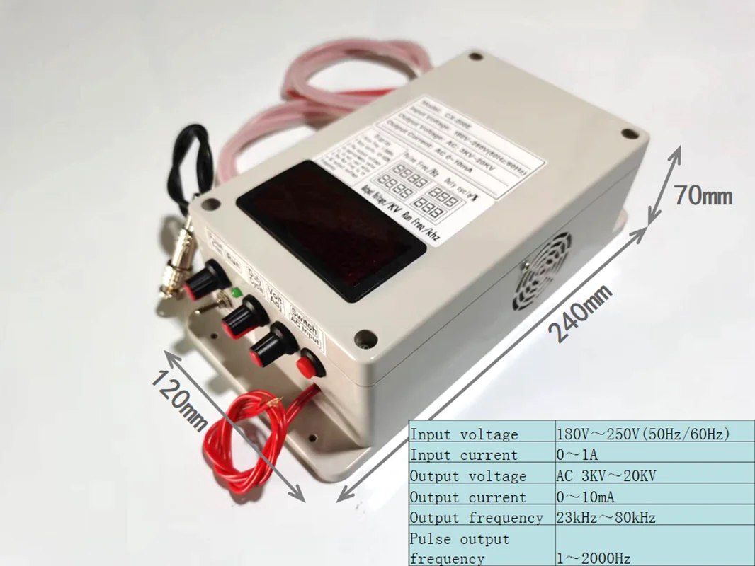 Fuente de alimentación de alto voltaje CA 3KV - Salida de CA de 20KV, alta frecuencia, ionización electrostática, pulverización, DBD 23KHZ-80KHZ