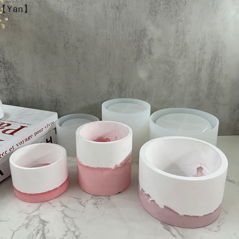Cetakan beton pot bunga bulat-cetakan silikon untuk pot tanaman, pengecoran Resin kerajinan tangan, kotak penyimpanan pena, dan dekorasi rumah