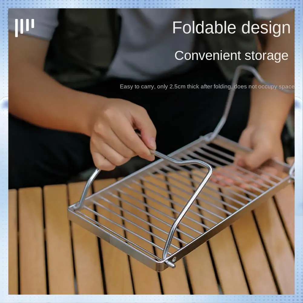 

ABHQ-Outdoor Striped Barbecue Grill Stainless Steel Pot Folding Bracket Portable Rack Drain Rack