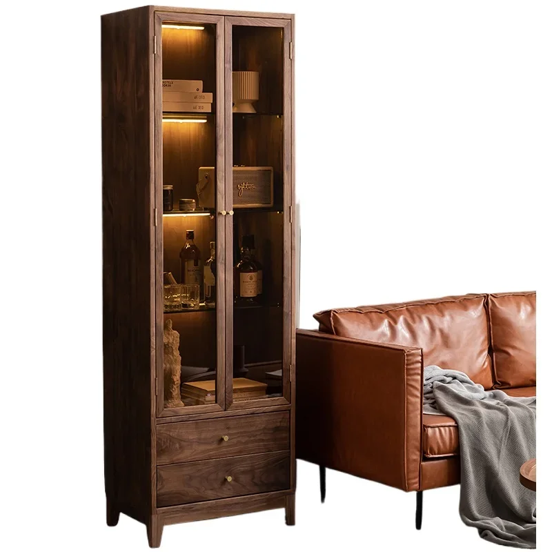 

1 Modern light luxury black walnut wine cabinet, living room against the wall storage locker