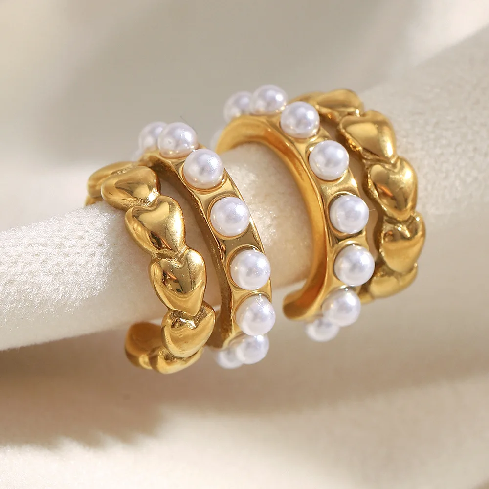 

Ourfuno Stainless Steel Heart Stud Earrings For Women Elegant Imitation Pearl Party Wedding Earrings Fashion Jewelry Girls Gift