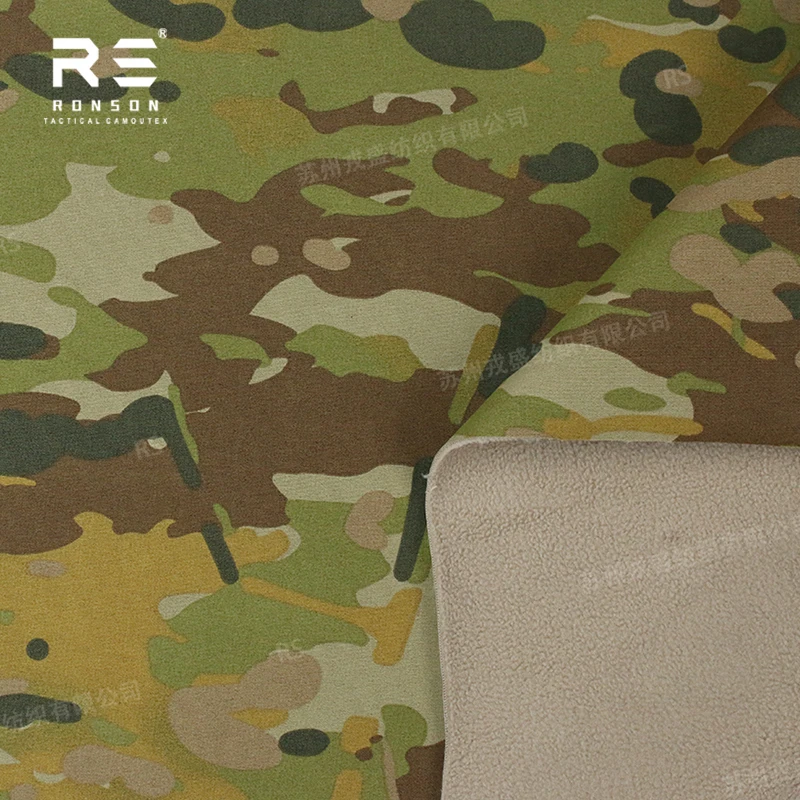 AMC Camouflage Softshell Fabric 228T nylon taslan 3 Layer Laminated Fleece Fabric Breathable for Outdoor Clothing Wind Proof IRR