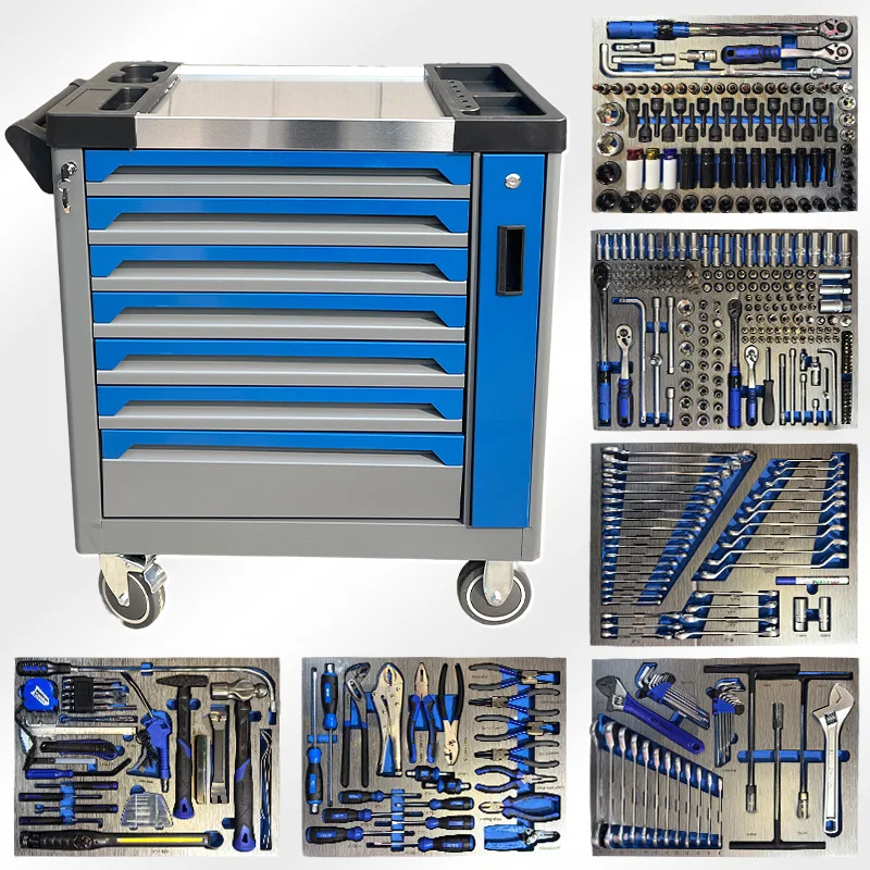 

Набор инструментов из 467 предметов из высокопрочной нержавеющей стали, 7-секционный передвижной ящик-тележка для хранения и мастерской