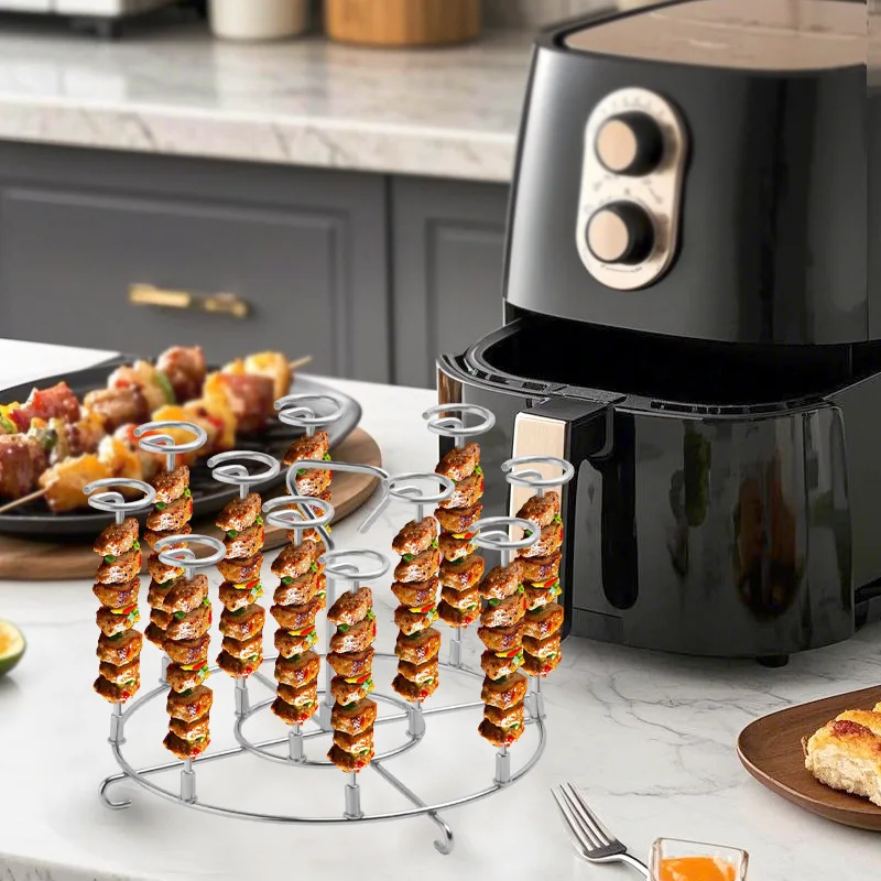 

304 Stainless Steel Air Fryer Skewer Stand - 6Qt/8Qt Vertical Multi-Pin BBQ Holder for Kabobs Grilling Kitchen Accessories