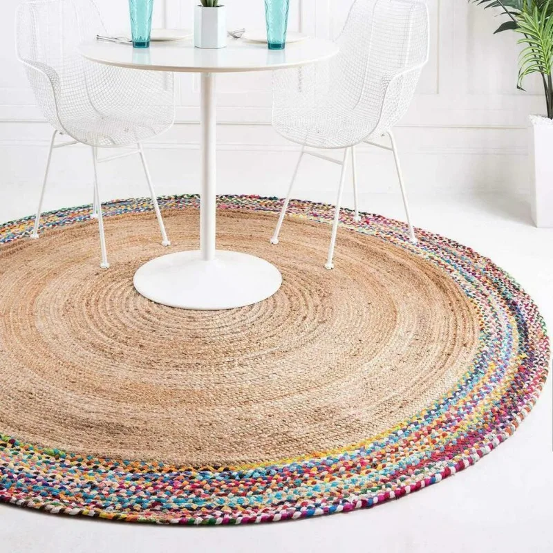 Rug Round Braided Cotton & Jute Braided Area Rug Modern Living Carpet Floor Rug