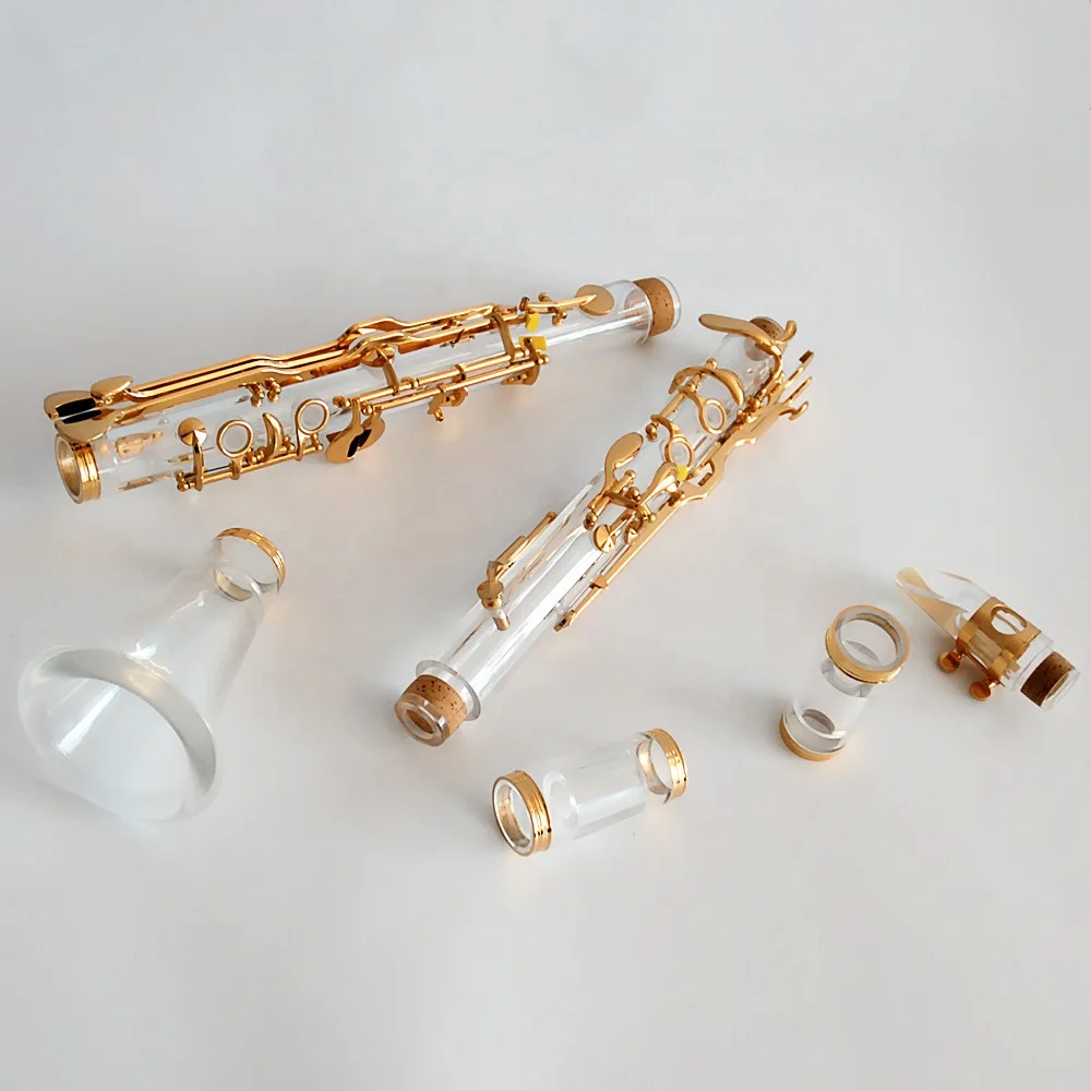 G Key Transparent Crystal Clarinet Gold-Plated Woodwind Instrument For Stage Performance Intermediate Musicians Solo Recital