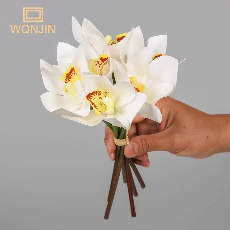 6pcs/lot Simulated Bouquet Cymbidium Magnolia Hand Holding Flower Hand Binding Cymbidium Silk Flower Home Decoration Wedding