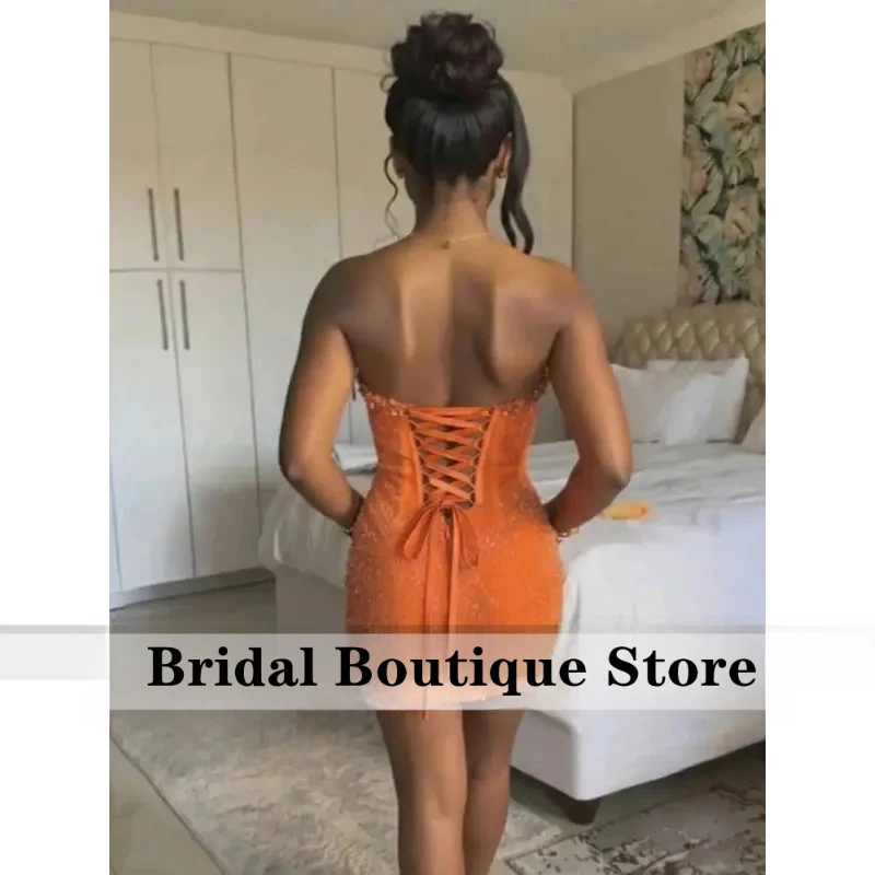 Customized Sparkly Sequin Strapless Short Homecoming Dresses for Teens Sexy Backless Mini A Line Sweet Cocktail Party Gowns view 2