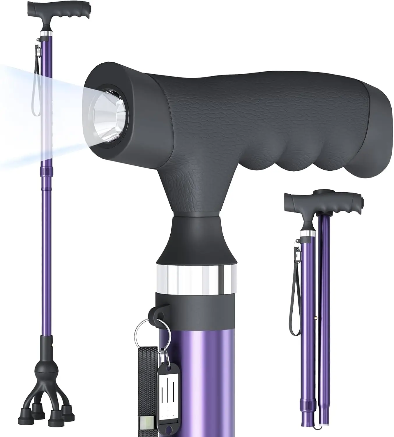 

LED Light Walking Cane for Seniors, Adjustable Folding with Ergonomic Handle & Shock Absorbing Base