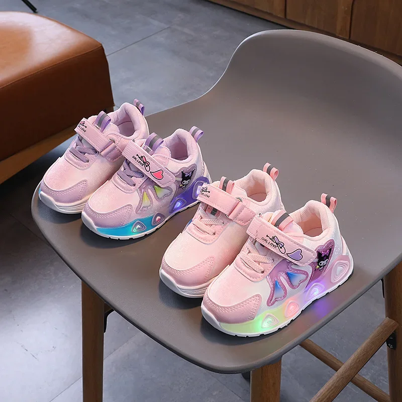 

Детская спортивная обувь со светодиодной подсветкой, кроссовки из искусственной кожи с героями мультфильмов, розовые детские кроссовки для бега для девочек, размер 21-30