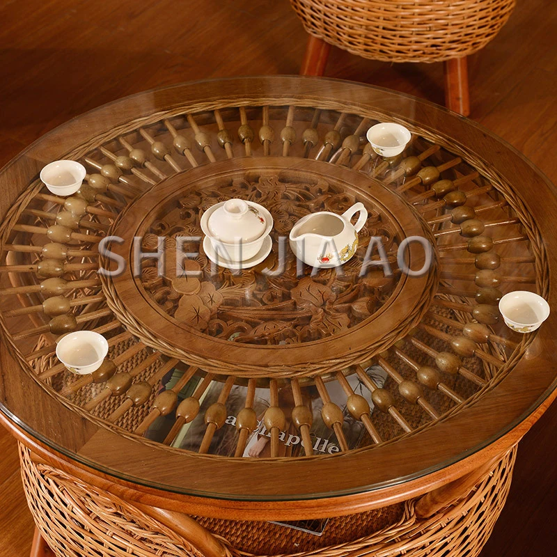 

1PC Hand-woven Coffee Table Living Room Hotel Lobby Leisure Coffee Rattan Table Patio Rattan Weaving Table
