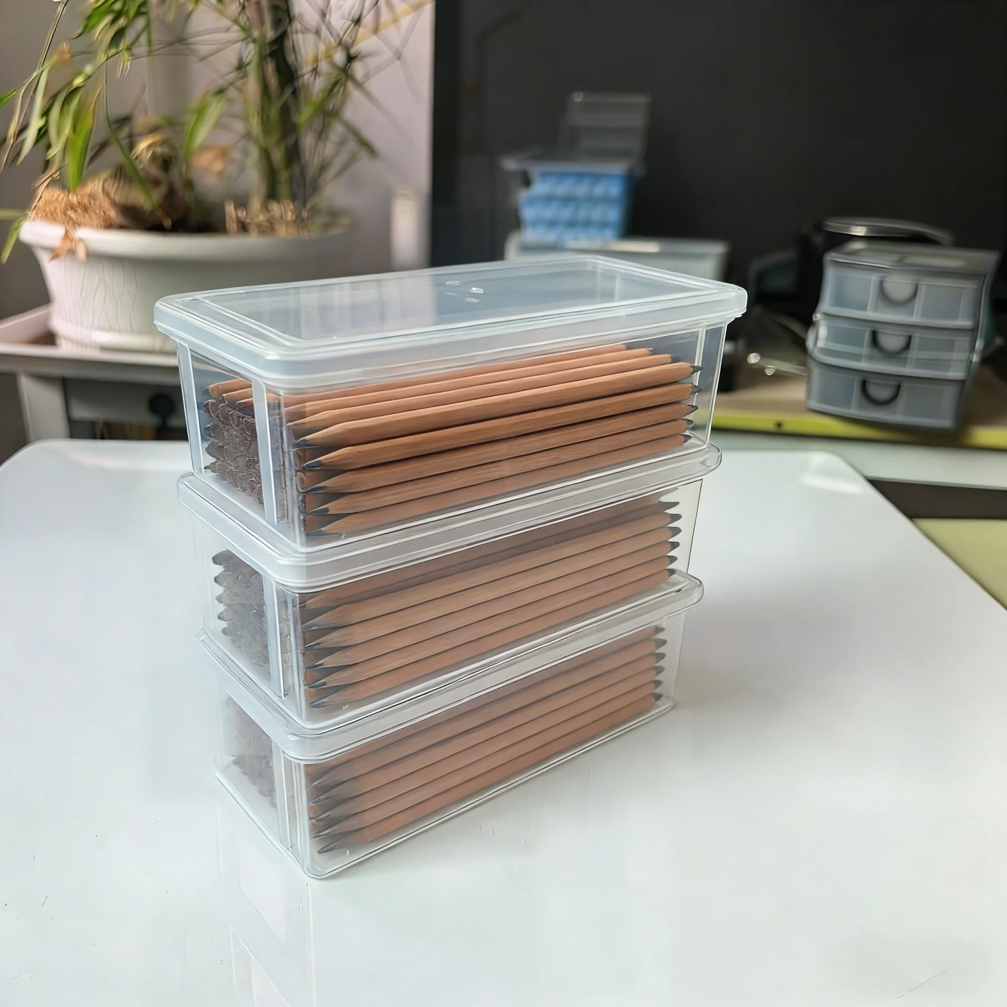 2/3/4/5pcs Clear Pencil Box Large Capacity Plastic Organizer Storage Boxes for School Bulk Stackable Design Office Supplies