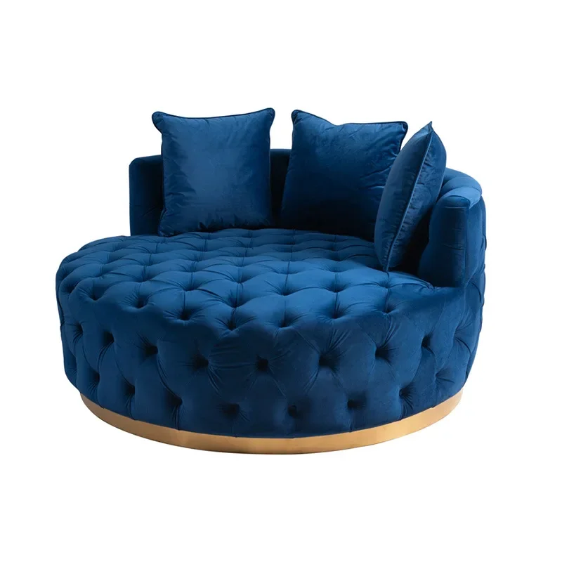 

American dark green fabric soft bag buckle tiger chair special-shaped light luxury metal round sofa reception studio
