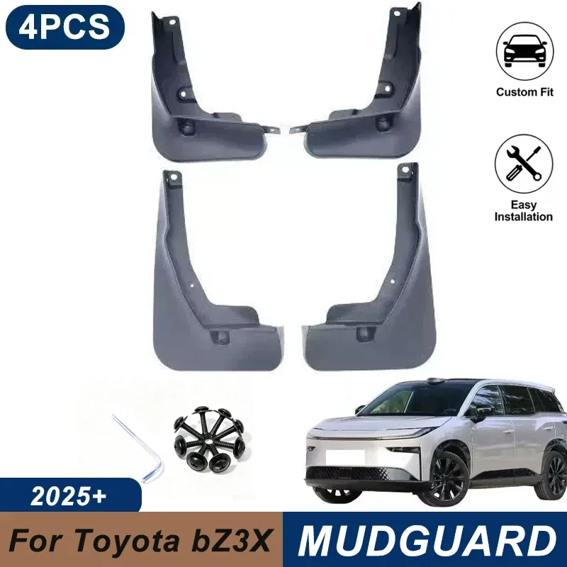 4PCS Car Mud Flaps For For Toyota bZ3X 2025-UP Waterproof Anti-Splash Fender Mudguards Auto Exterior Accessories