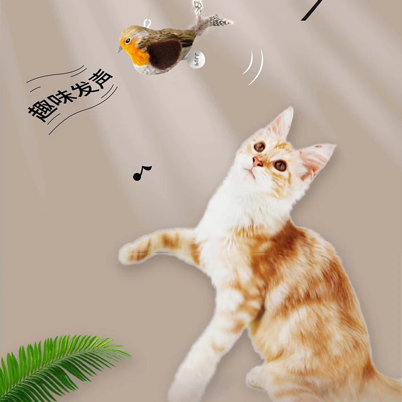 Floppy Bird Cat Toys DIY Cat Wand Toys Cat Tree Cat Tower Toy With Catnip Squeaky Bird Shape Feather Tail Sound Interactive Feat
